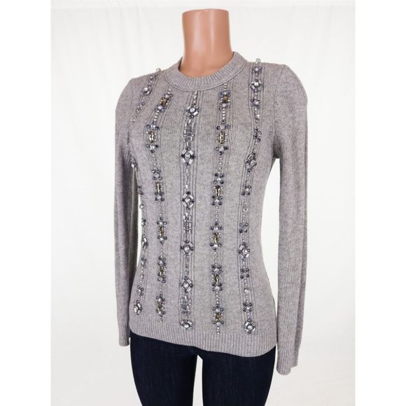 Tory Burch Gray Embellished Crew Neck Sweater - Picture 10 of 15